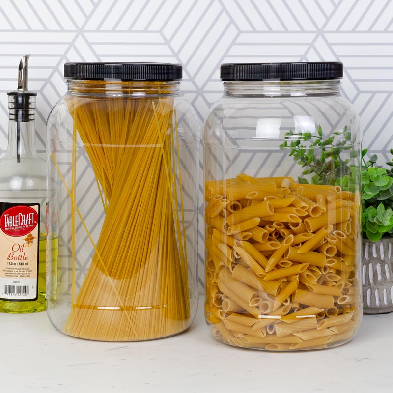 Cornucopia Brands Gallon Plastic Jars (2-Pack); Clear Round Containers w/Black Ribbed Lids, BPA-Free 4-Quart Large Size - Image 2